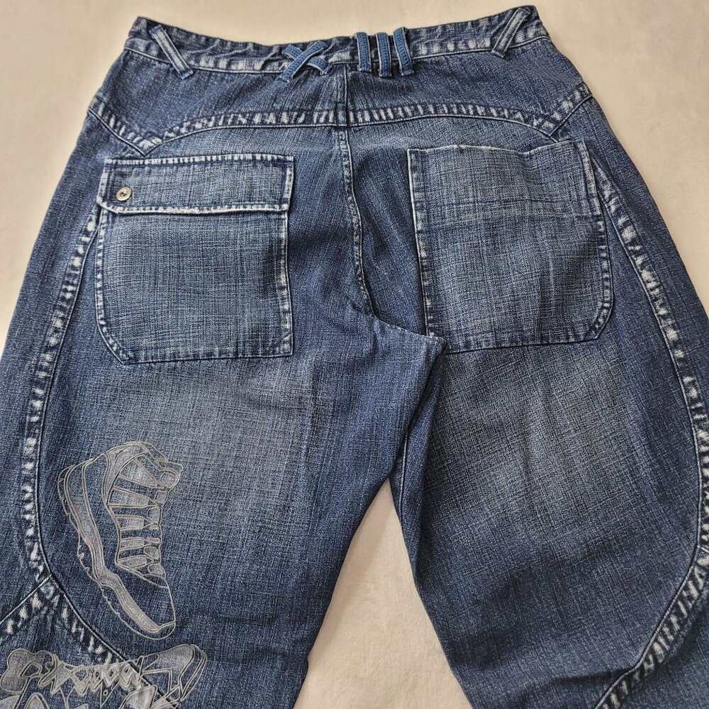 VTG Y2K Air Jordan Men's Baggy Blue Denim Jean With Sneaker Graphics Size 34x34 - Picture 4 of 10